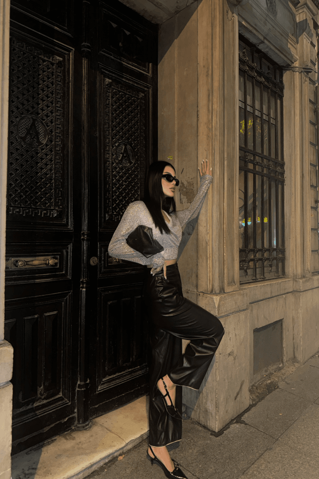 PULLU CROP KRUVAZE BLUZ - Gümüş