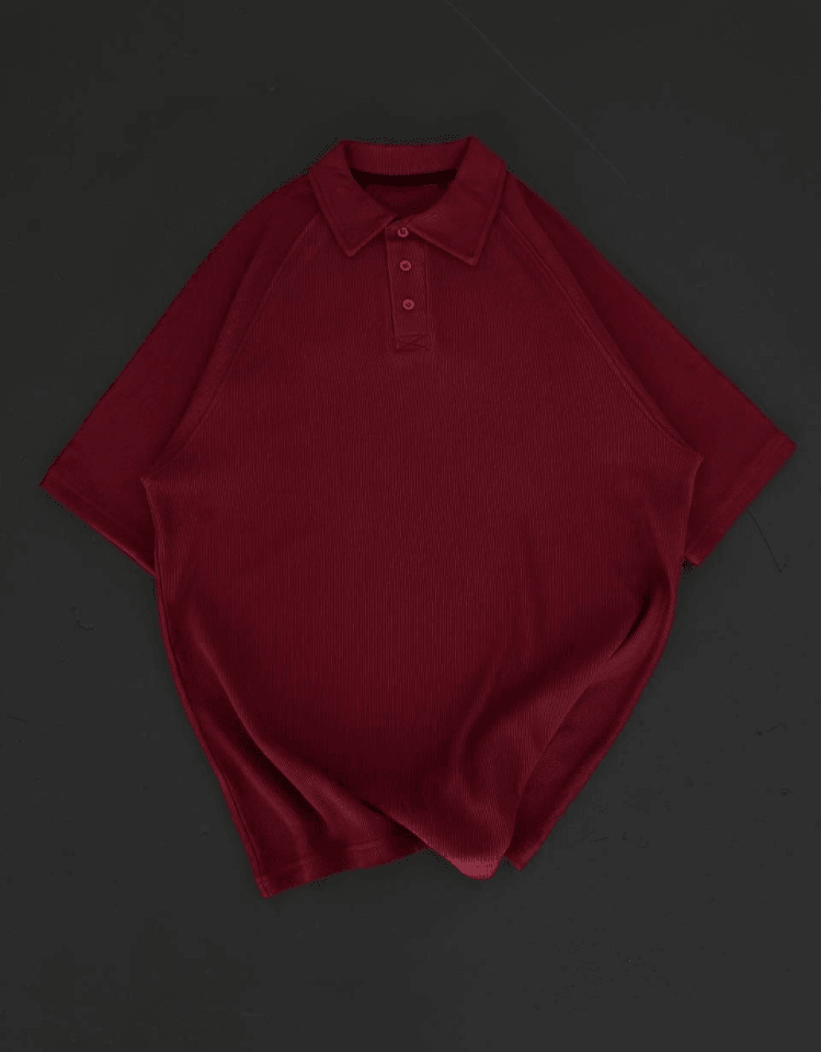 Yakalı Patlı Kısa Kol T-shirt - Bordo