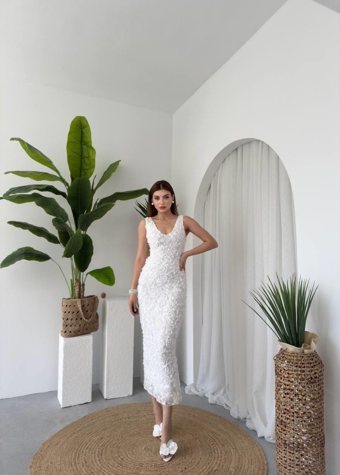 Kren Gül Detaylı Elbise