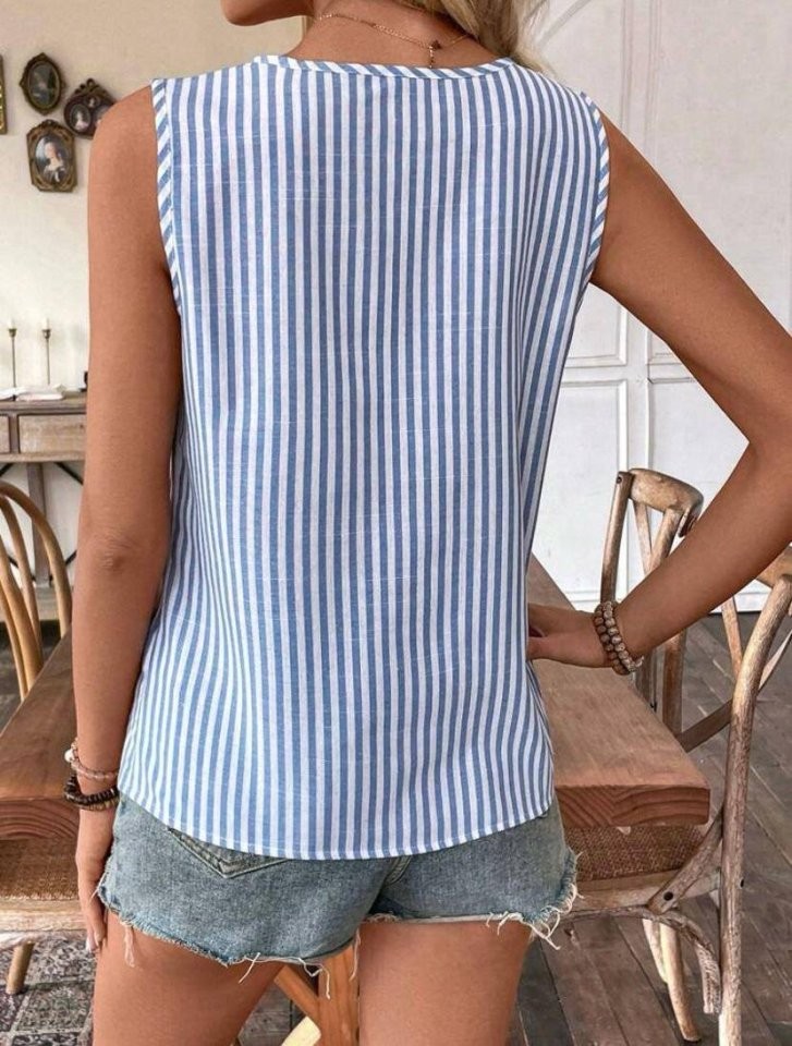 Kadın Yaka Detaylı Sıfır Kol Pamuk-Polyester Kumaş Bluz