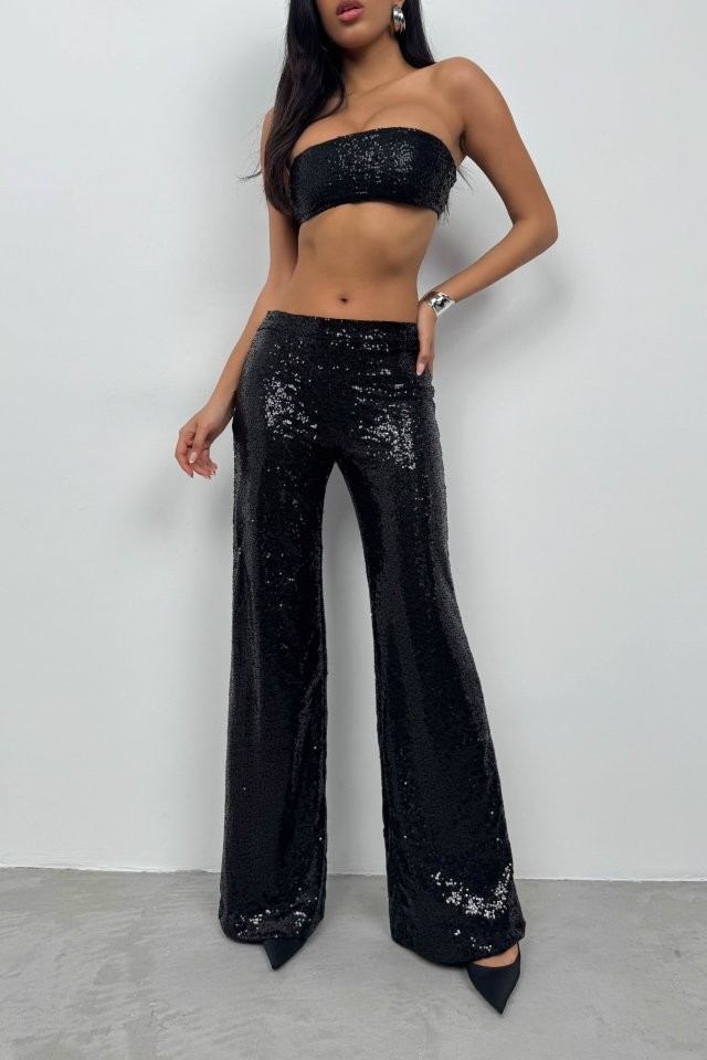 Payetli Wide Leg Pantolon