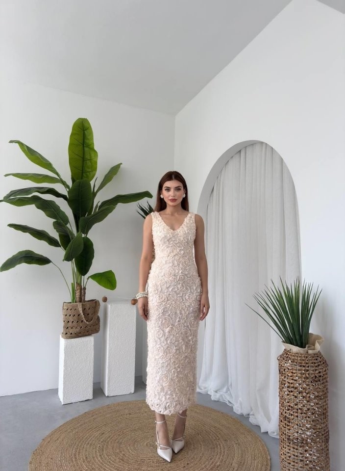 Kren Gül Detaylı Elbise