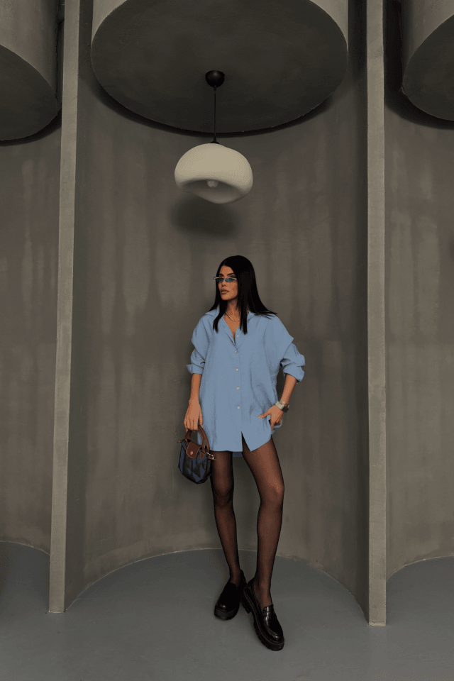 BOYFRİEND GÖMLEK MODAL KUMAŞ OVERSİZE - Mavi