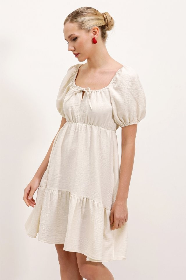 2351 Kloş Poplin Elbise - Ekru
