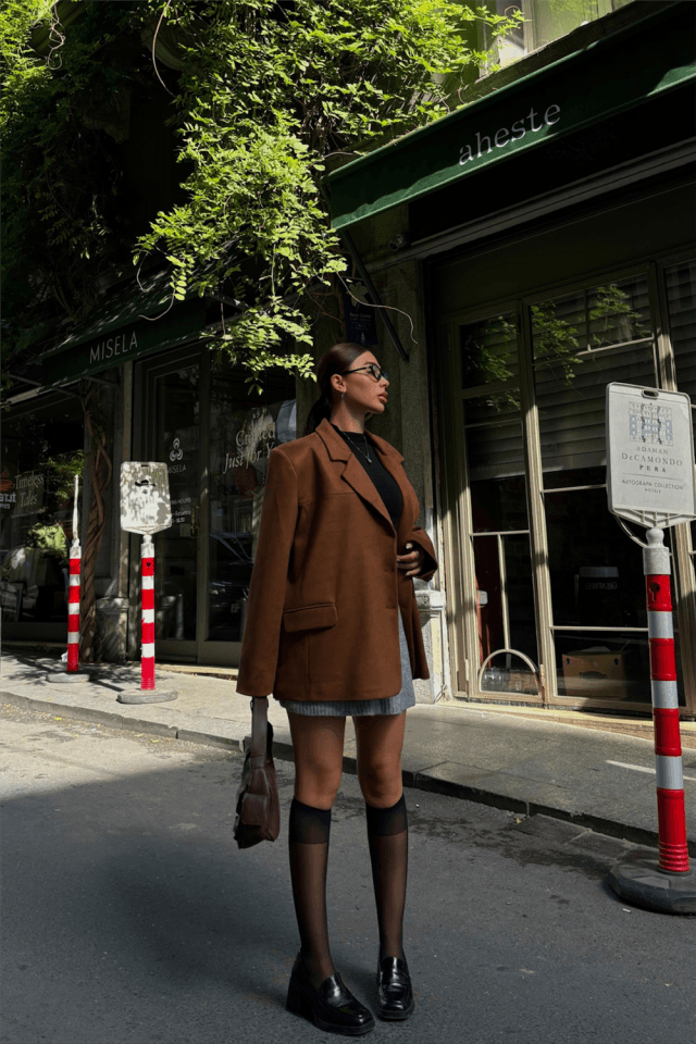 SÜET BLAZER CEKET 3 DÜĞME - Taba
