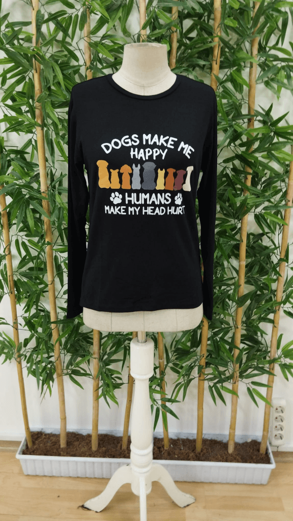 Kadın Uzun Kollu Bisiklet Yaka Köpek Resimli Viskon Bluz