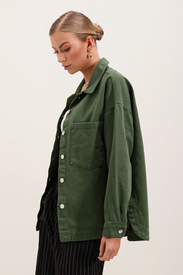 20192 Oversize Gabardin Gömlek Ceket - Haki