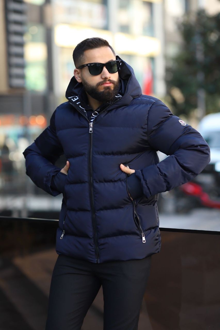 Moncler water and windproof hooded coat - navy blue