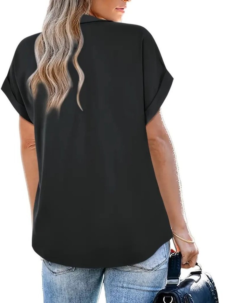 Kadın Kısa Kollu Yakalı Uzun Sandy Bluz
