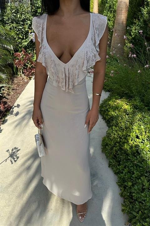 Emaline Sırt Dekolteli Şifon Elbise 2465-08