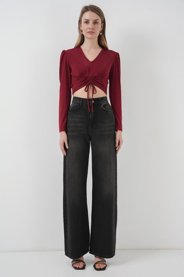 936 Sandy Crop Bluz - Bordo
