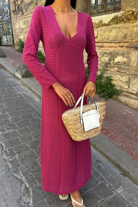 Ajurlu V Yaka Elbise 2851