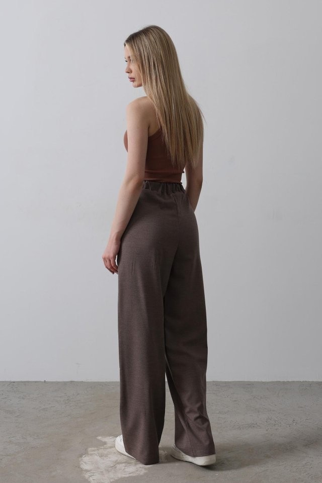 Beli Yarım Lastikli Palazzo Pantolon - Camel
