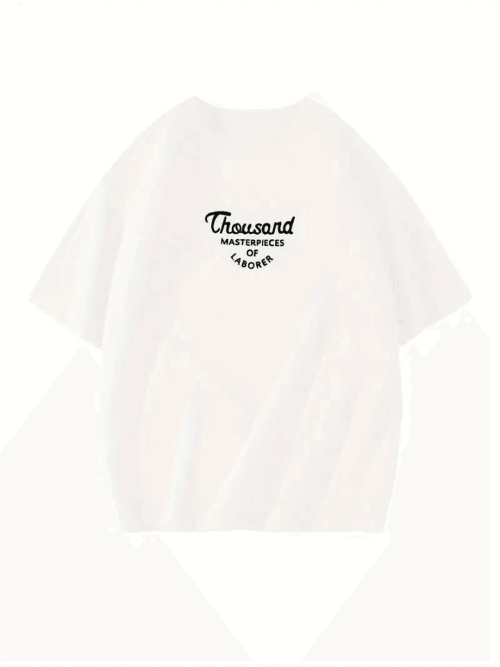 Thousand Baskılı Oversize Bisiklet Yaka T-shirt - Beyaz