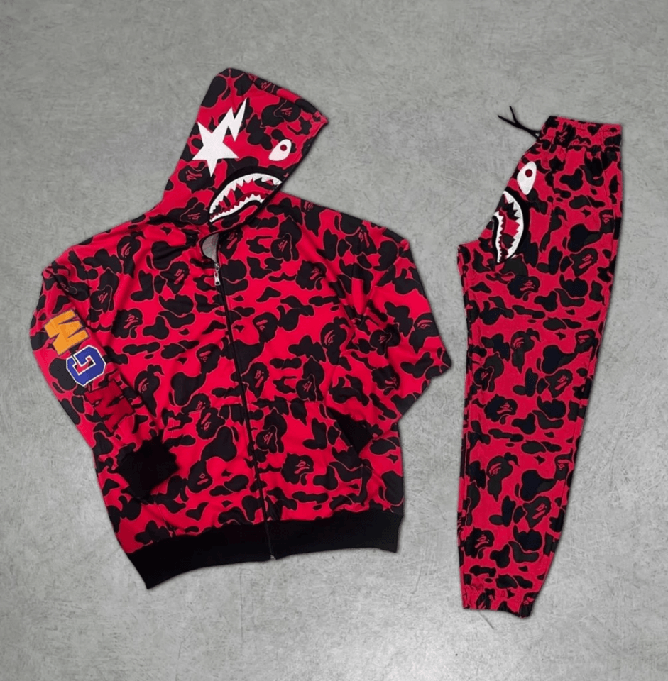 Unisex Pubg Bape X Shark Eşofman Takımı - Kırmızı
