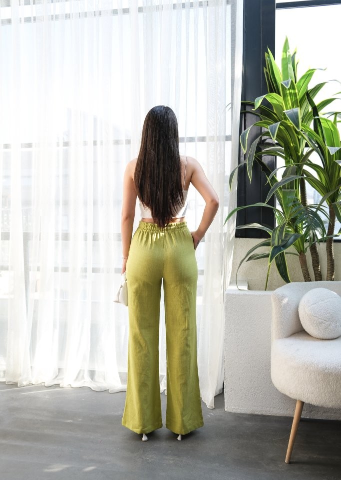 Beli̇ Lasti̇kli̇ Ve Bağcikli Keten Pantolon