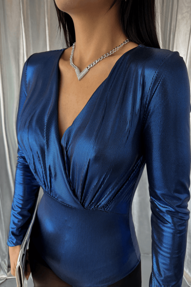 PARLAK KRUVAZE BODYSUİT - Saks