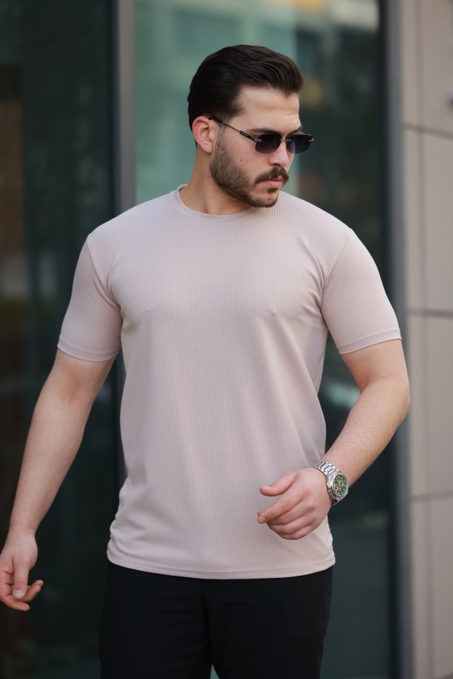 Erkek Kısa Kollu çizgi Kabartma Detaylı T-shirt