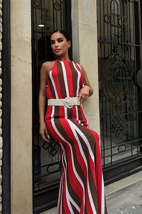 Lucia Çizgili Ajurlu Elbise 2763