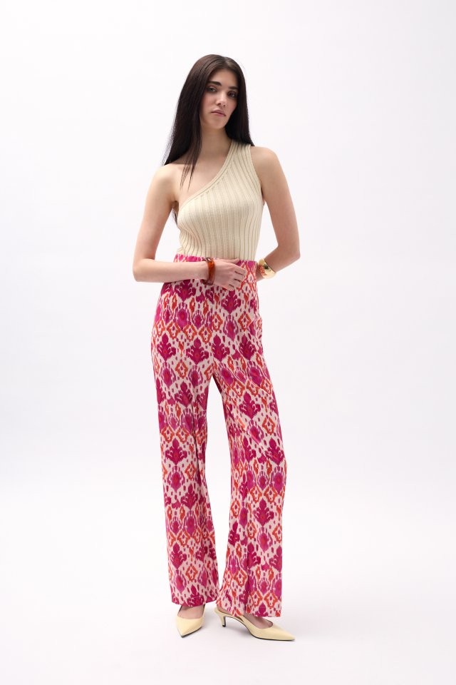 Desenli Saten Pantolon
