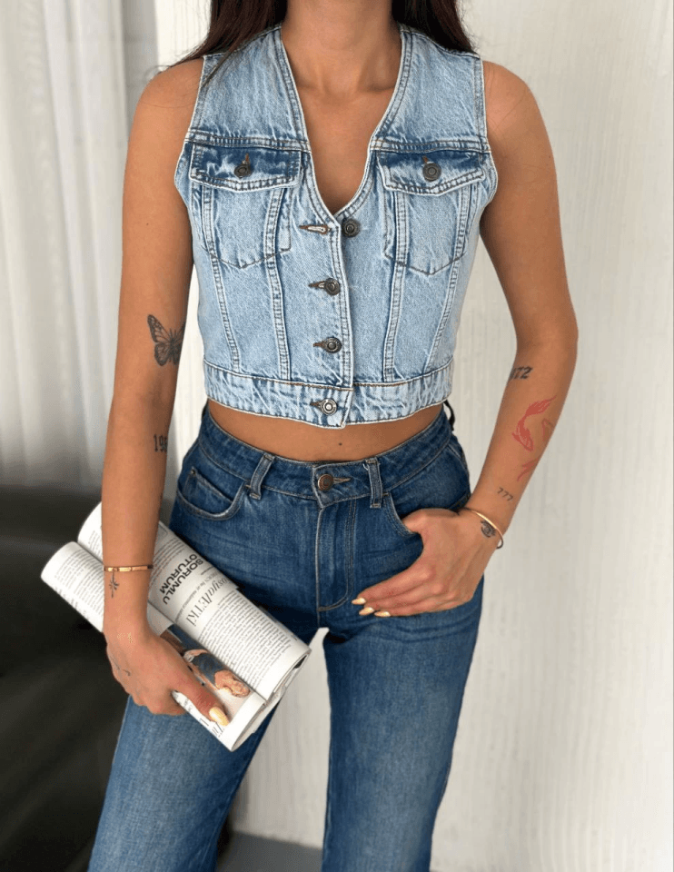 Kot Jeans Yelek - Buz Mavisi