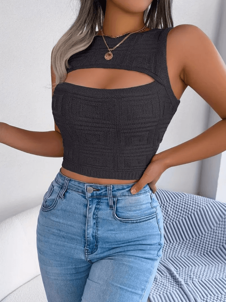 Kadın Askılı Bisiklet Yaka Güpüs Dekolteli Triko Crop Bluz