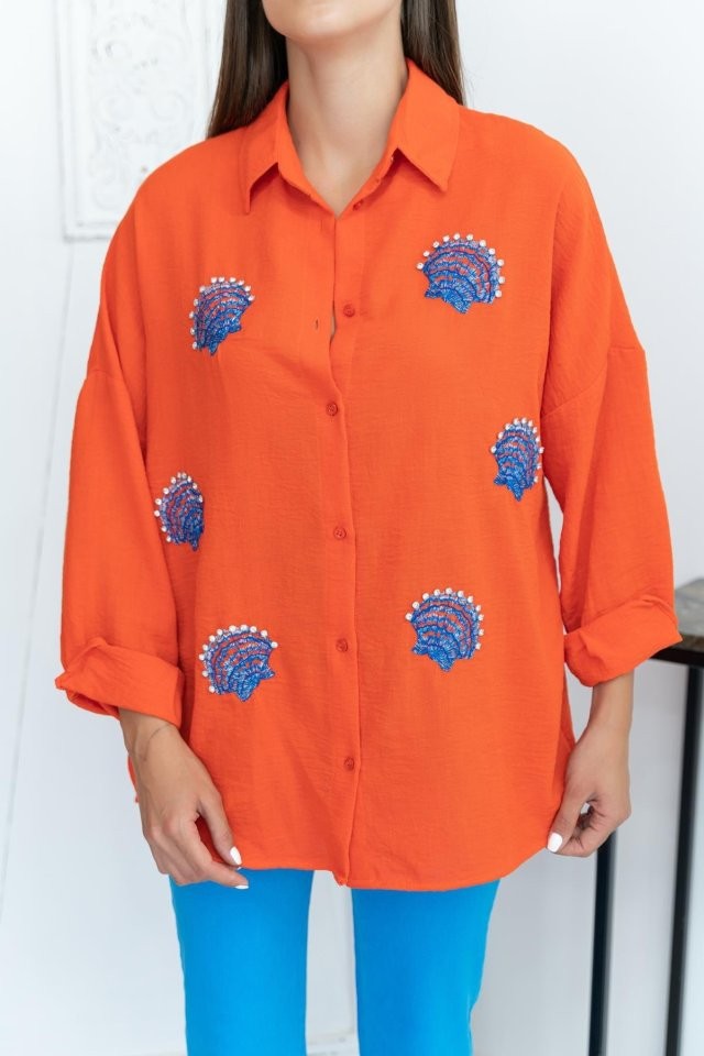 Oranj Deniz Kabuk Desenli Gömlek