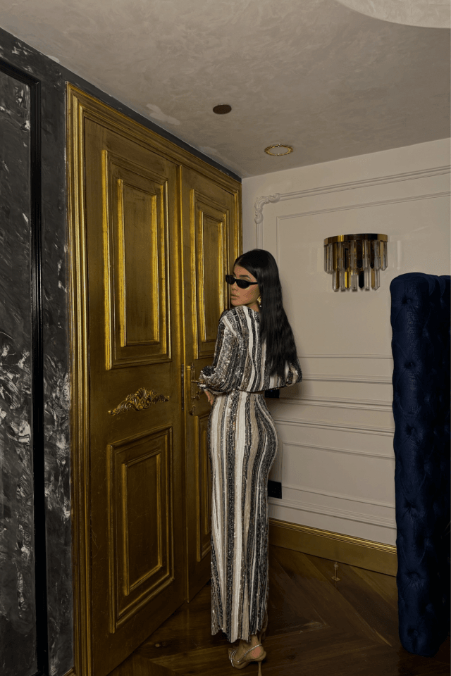 ŞERİT PAYET CROP BLUZ - YIRTMAÇLI ETEK TAKIM - Siyah