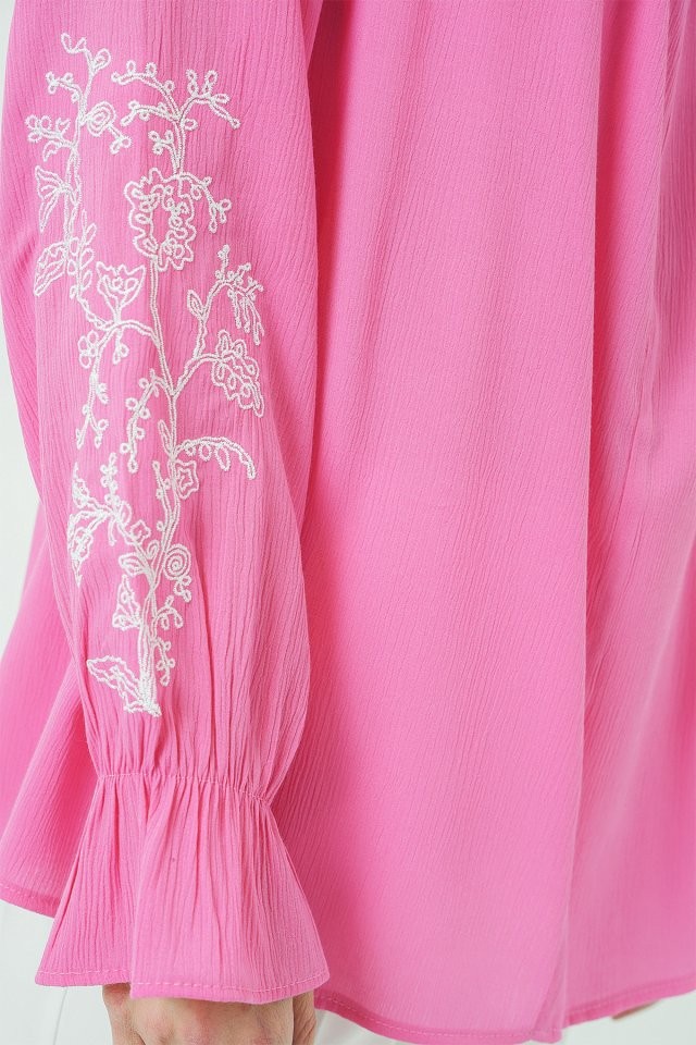 Nakışlı Örme Bluz 941 - Pembe