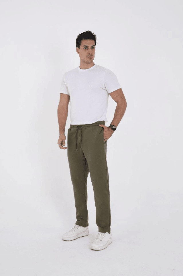 Unisex Üç İplik Basic Eşofman Özel Tasarım Pantolon - Haki