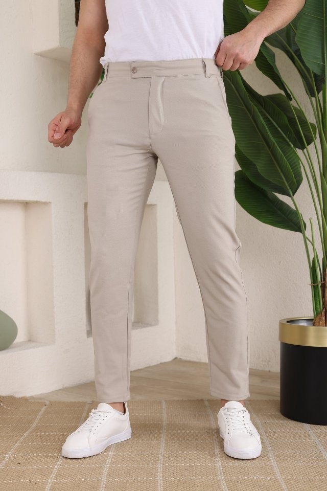 Erkek Slim Fit Likralı Bilek Boy Kumaş Pantolon