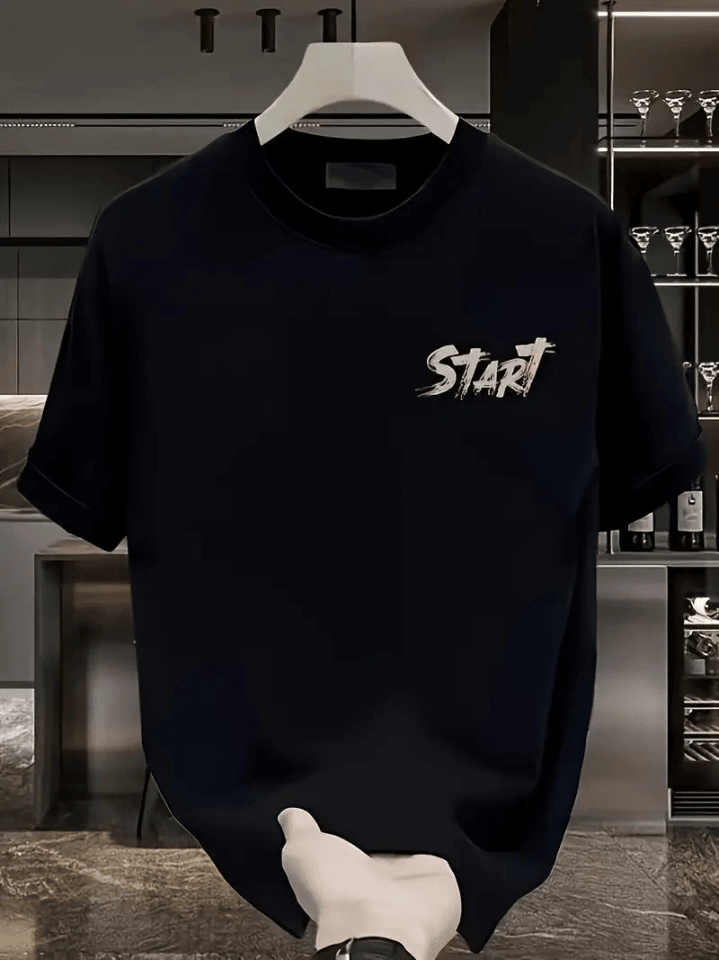 Baskılı Oversize Bisiklet Yaka T-shirt - Siyah