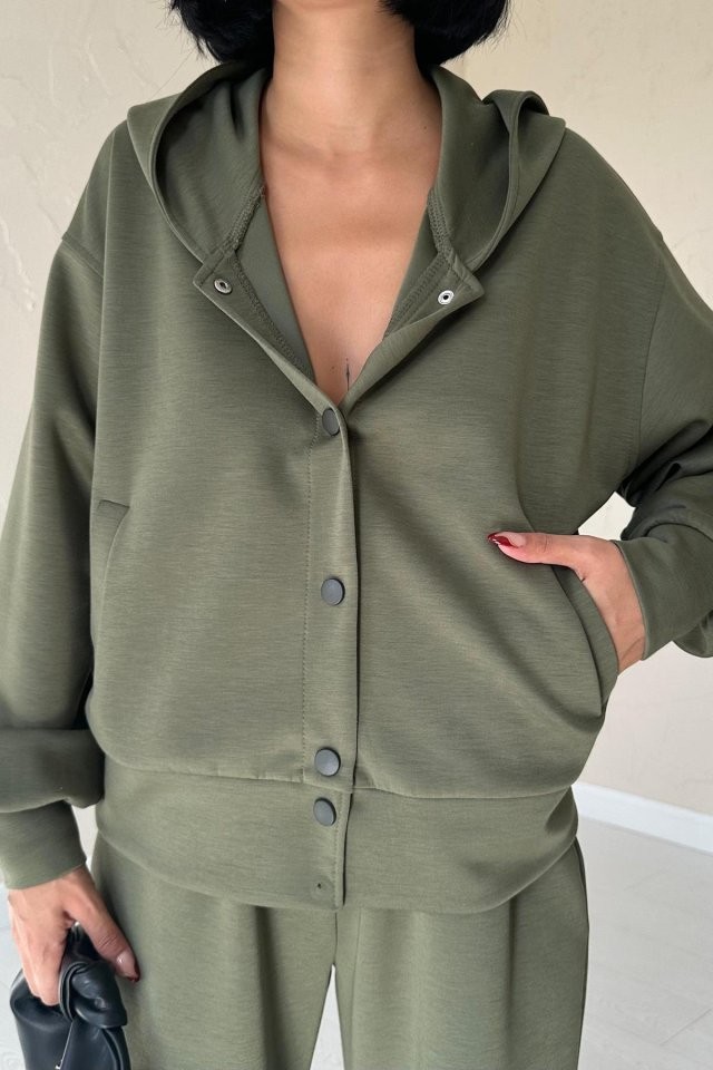 Haki Beli Lastikli Ceket Ve Pantolon Takım