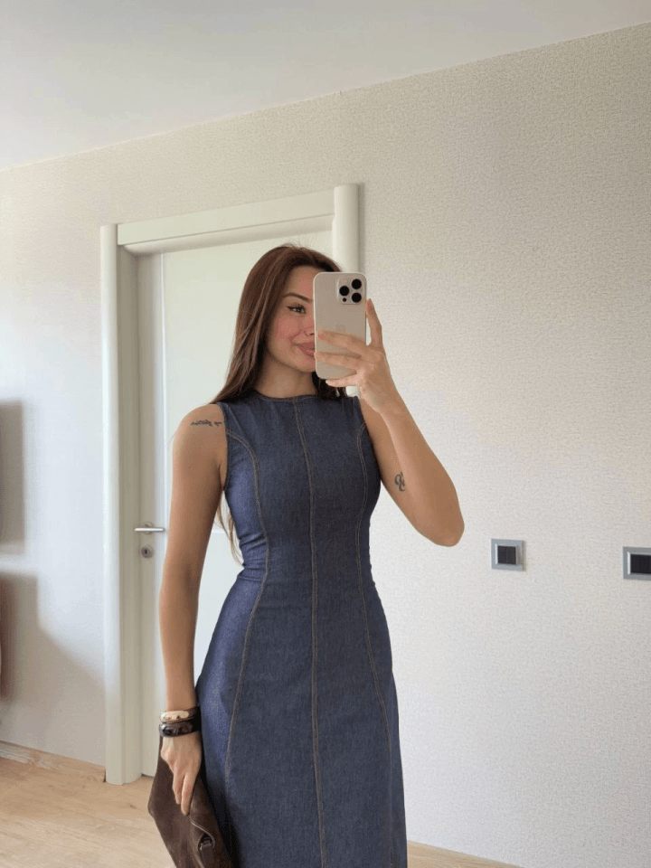 Jeans Kot Uzun Elbise - Lacivert