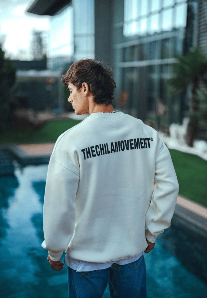 Kışlık Bisiklet Yaka Oversize Baskılı SweatShirt - Beyaz