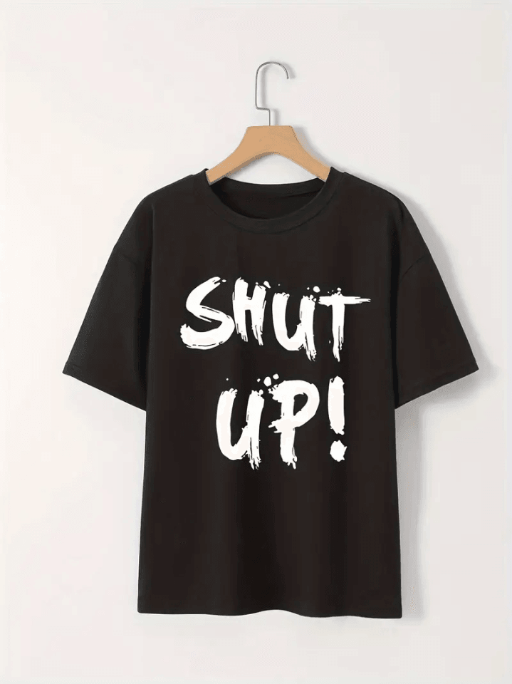 Baskılı Oversize Bisiklet Yaka T-shirt - Siyah