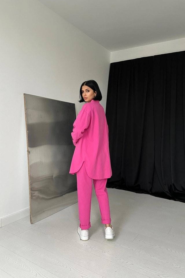 Fuşya Gömlek Ve Çıtçıtlı Pantolon Takım