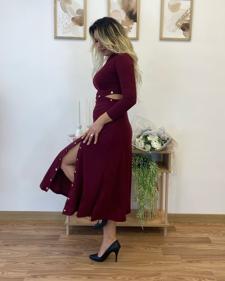 Kadın Uzun Kollu çıtçıtlı Viskon Krop Bluz Ve Yırtmaçlı Etek Istenildiğinde Elbise Olan Ikili Takım