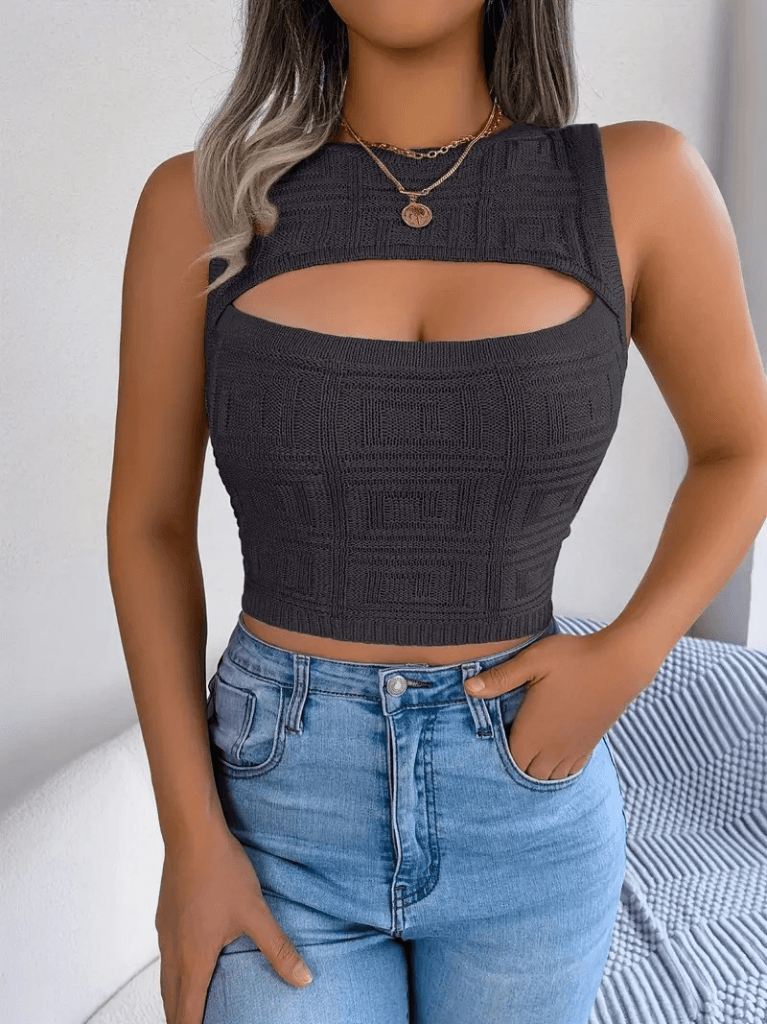 Kadın Askılı Bisiklet Yaka Güpüs Dekolteli Triko Crop Bluz