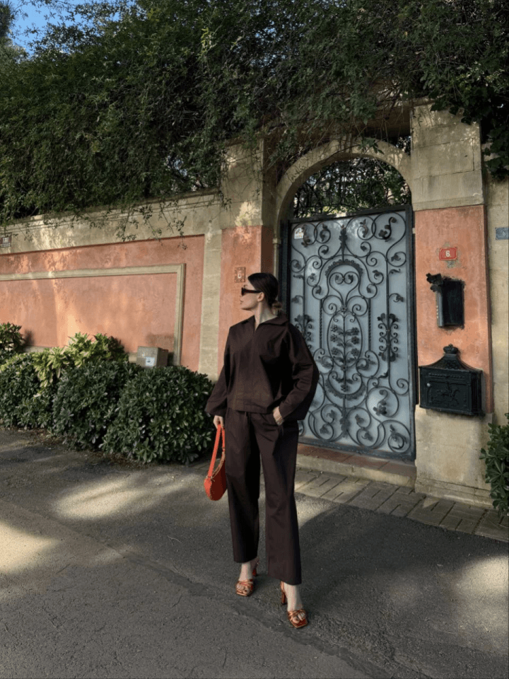 Uzun Kollu Yakalı Gömlek Pantalon Takım- Kahverengi