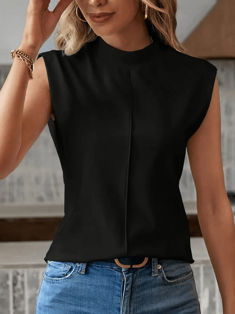 Kadın Kısa Reglan Kollu Yarı Balıkçı Yaka Ithal Krep Bluz