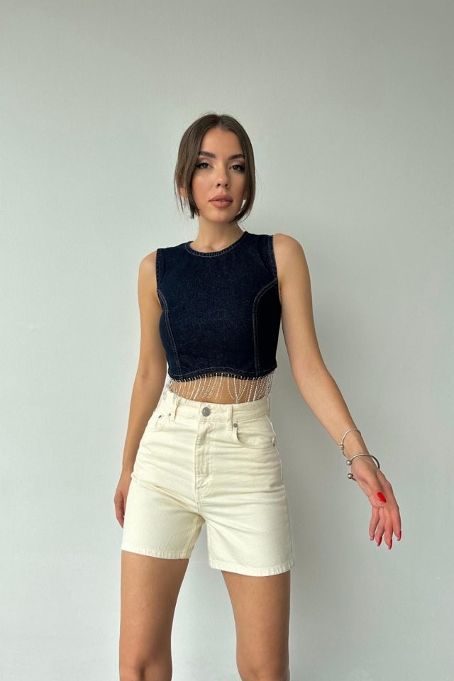 Mavi Altı Zincirli Bluz
