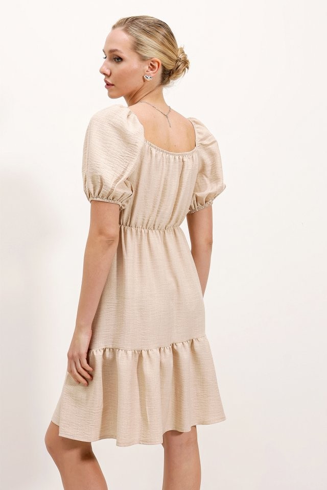 2351 Kloş Poplin Elbise - Krem