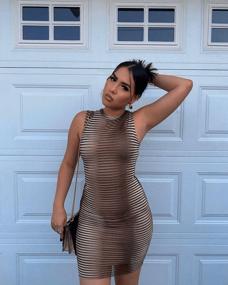 Kadın Sıfır Kol Desenli Mini Bodycon Dalgıç Elbise