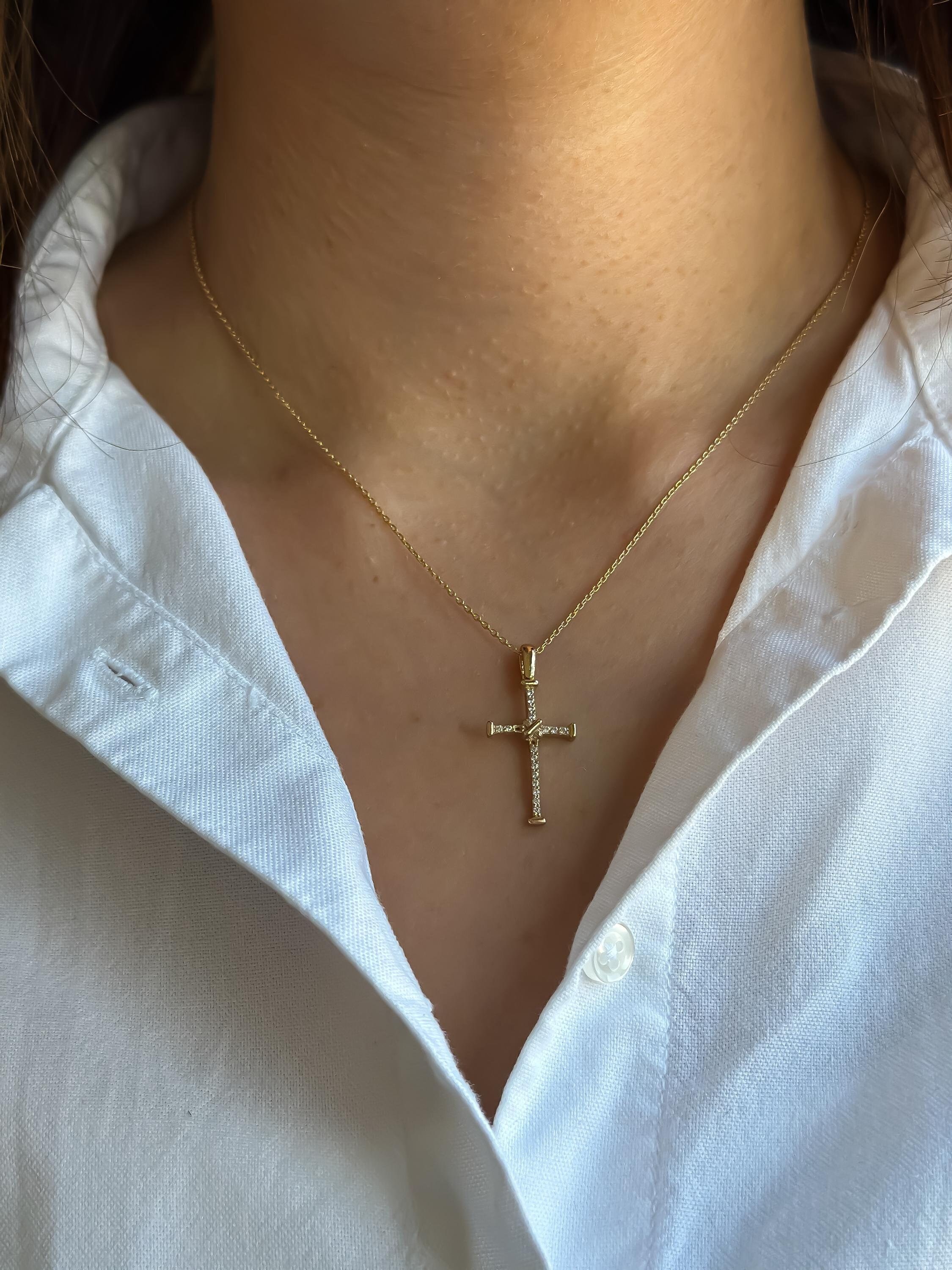 14k Gold Diamond Cross Necklace for Women | Minimalist Diamond Cross Pendant | Elegant 14k Diamond Jewelry | Perfect Graduation Gift