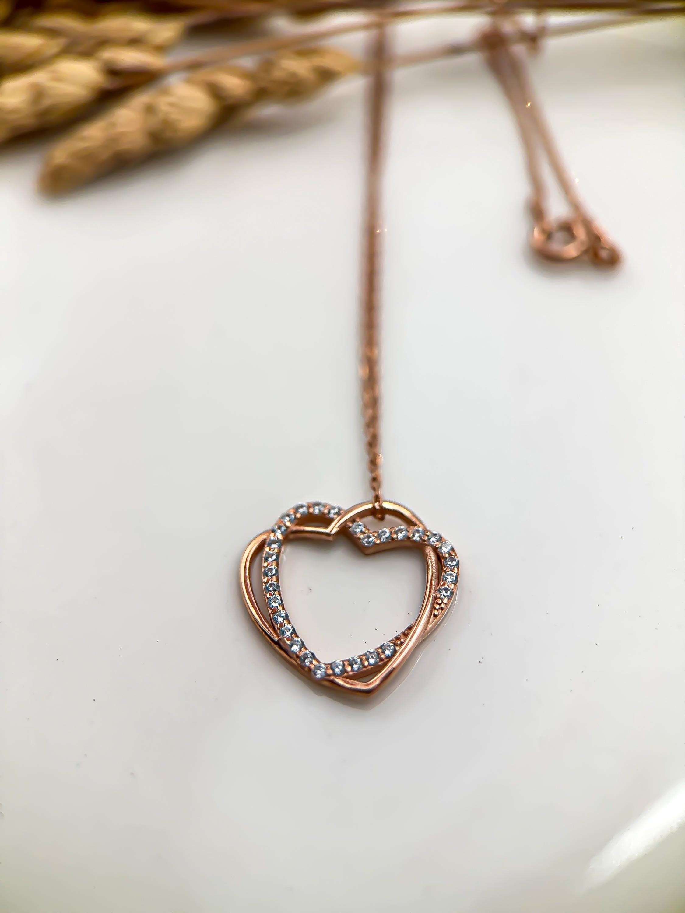 14K Solid Gold Double Heart Diamond Necklace | Genuine 14K Gold Interlocking Hearts Necklace | Elegant, Minimalist Jewelry for Women