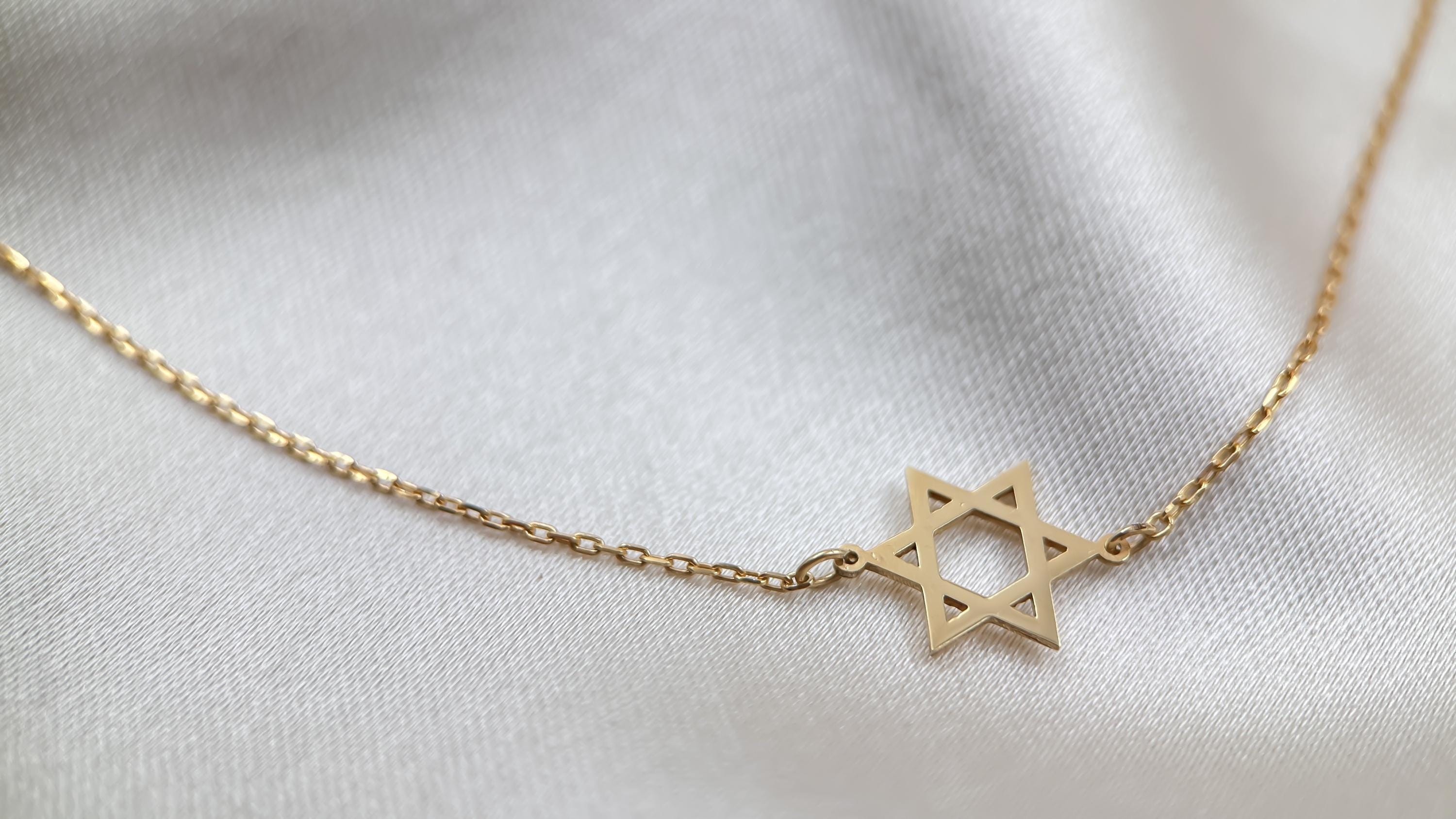 14K Solid Gold Sideways Star of David Necklace | Women's Gold Star of David Pendant | Minimalist Star Necklace | 14k Gold Jewish Charm