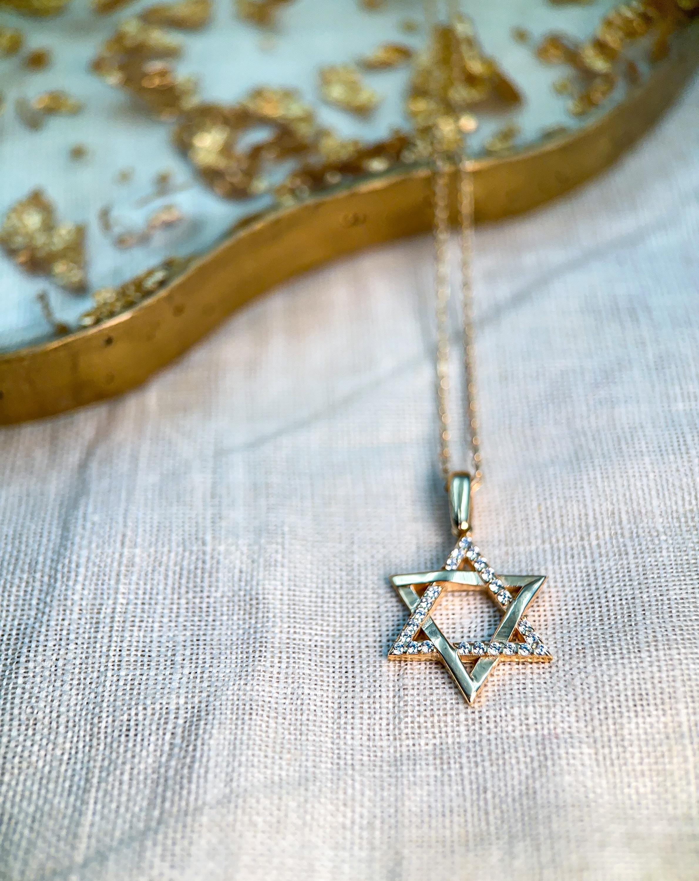 14K Solid Gold Diamond Star of David Necklace | Elegant Star Pendant Necklace for Women | 14k Yellow Gold | Perfect Star of David Charm