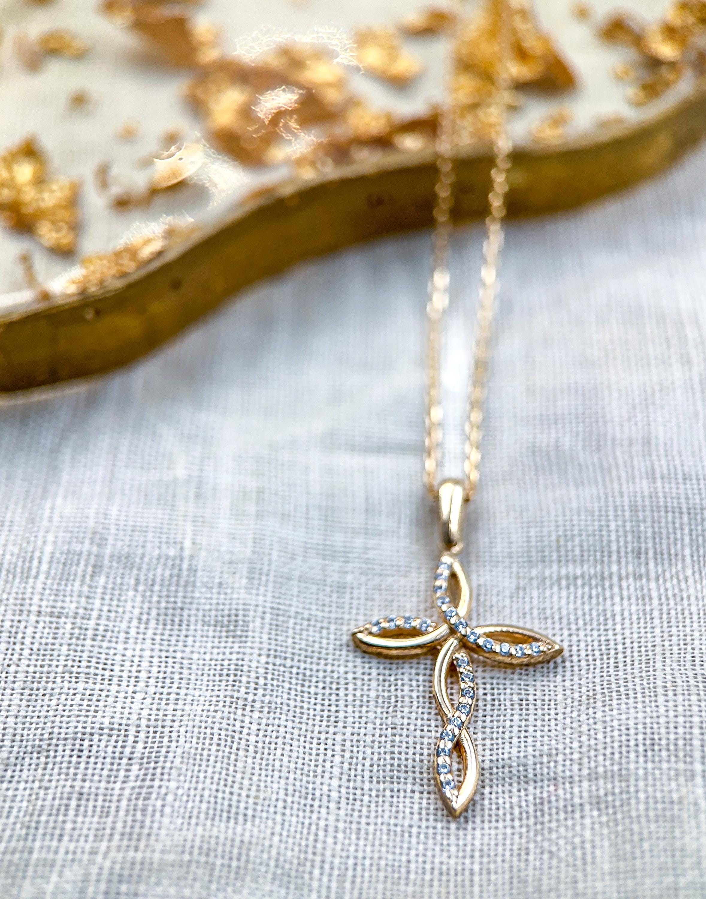 14K Solid Gold Diamond Cross Necklace for Women | Christian Faith Jewelry | Genuine Gold Religious Pendant | Ideal Gift for Her