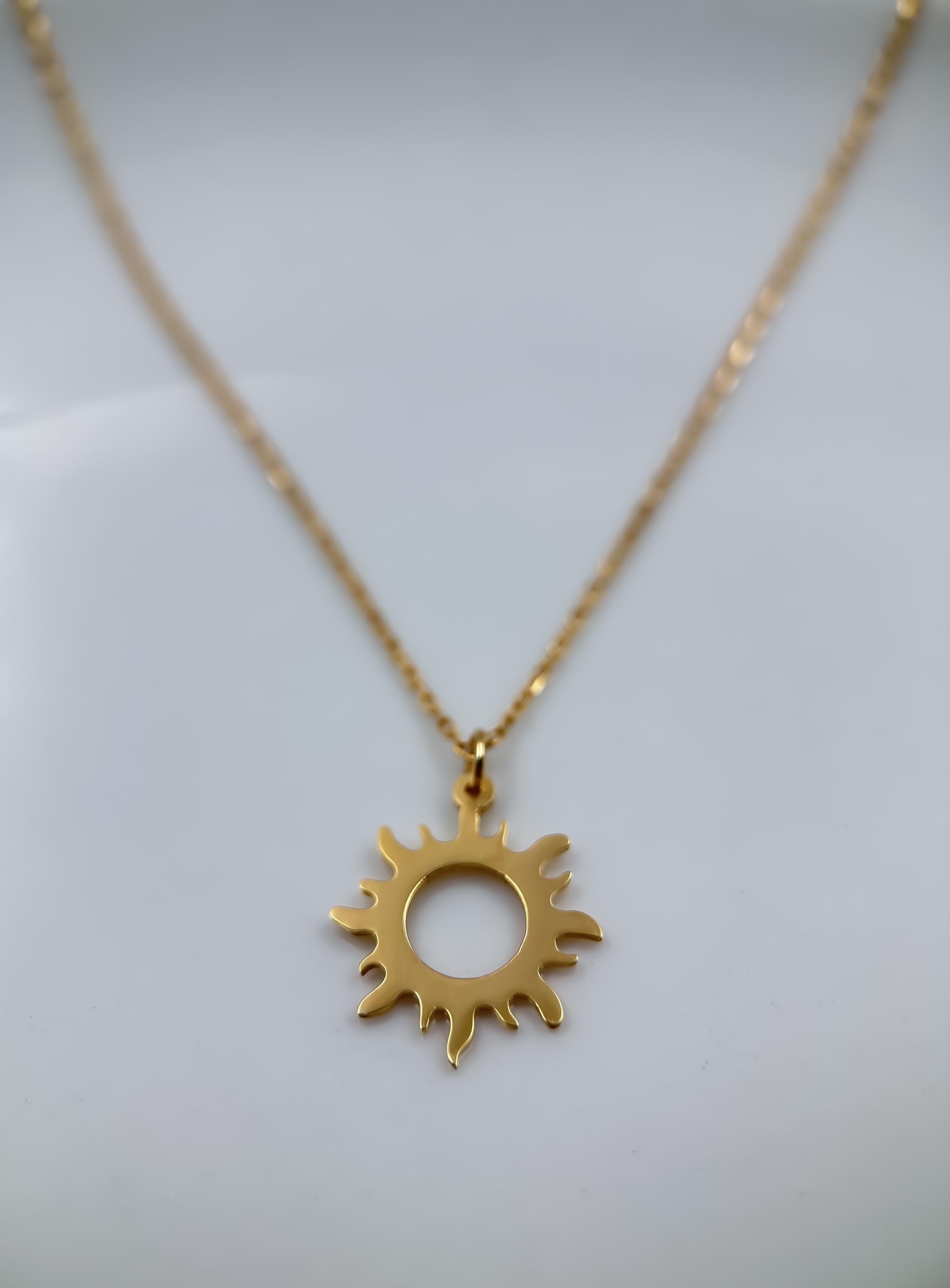 14K Solid Gold Sun Pendant Necklace for Women | Celestial Charm Jewelry | Sunshine Pendant | Summer-Inspired Sun Necklace Gift